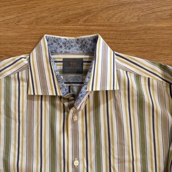 Thomas Dean Shirt Men's Large Multicolor Striped Flip Cuffs 2 Ply Yarn Preppy - Picture 2 of 8